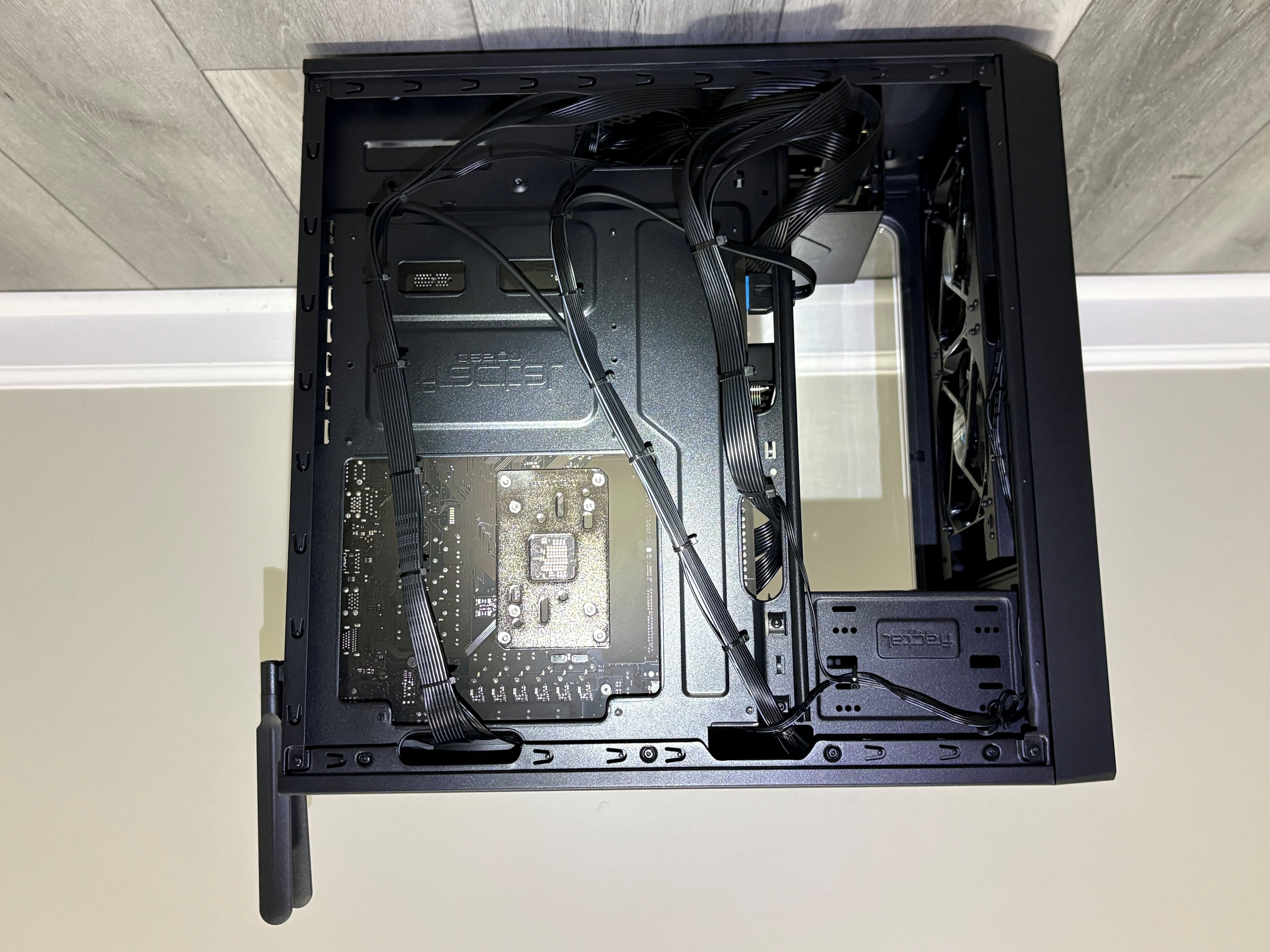 Cable management side of custom office and AutoCAD workstation build 01
